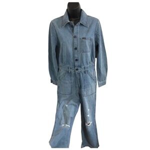 Lee's union-alls distressed blue jeans Cover-alls long sleeve collared jumpsuit‎